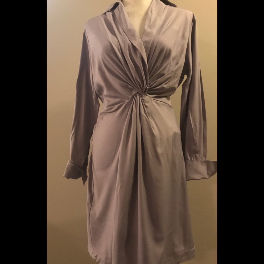 Lavender twist front, long sleeve slip dress.